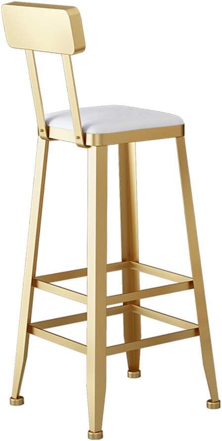 Nordic Wrought Iron Bar Chair, Cafe Bar Simple Milk Tea Shop Golden High Chair Beauty Shop Dessert Shop Casual Home Backrest Chair,White,75CM