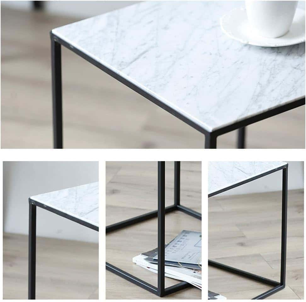 Nordic Wrought Iron Marble Small Coffee Table, Tea Shop Coffee Shop Living Room Balcony Bedroom Decoration Coffee Table Modern Simple Square Coffee Table,White