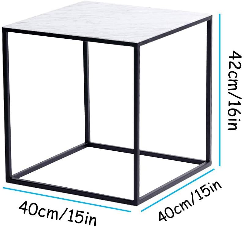 Nordic Wrought Iron Marble Small Coffee Table, Tea Shop Coffee Shop Living Room Balcony Bedroom Decoration Coffee Table Modern Simple Square Coffee Table,White