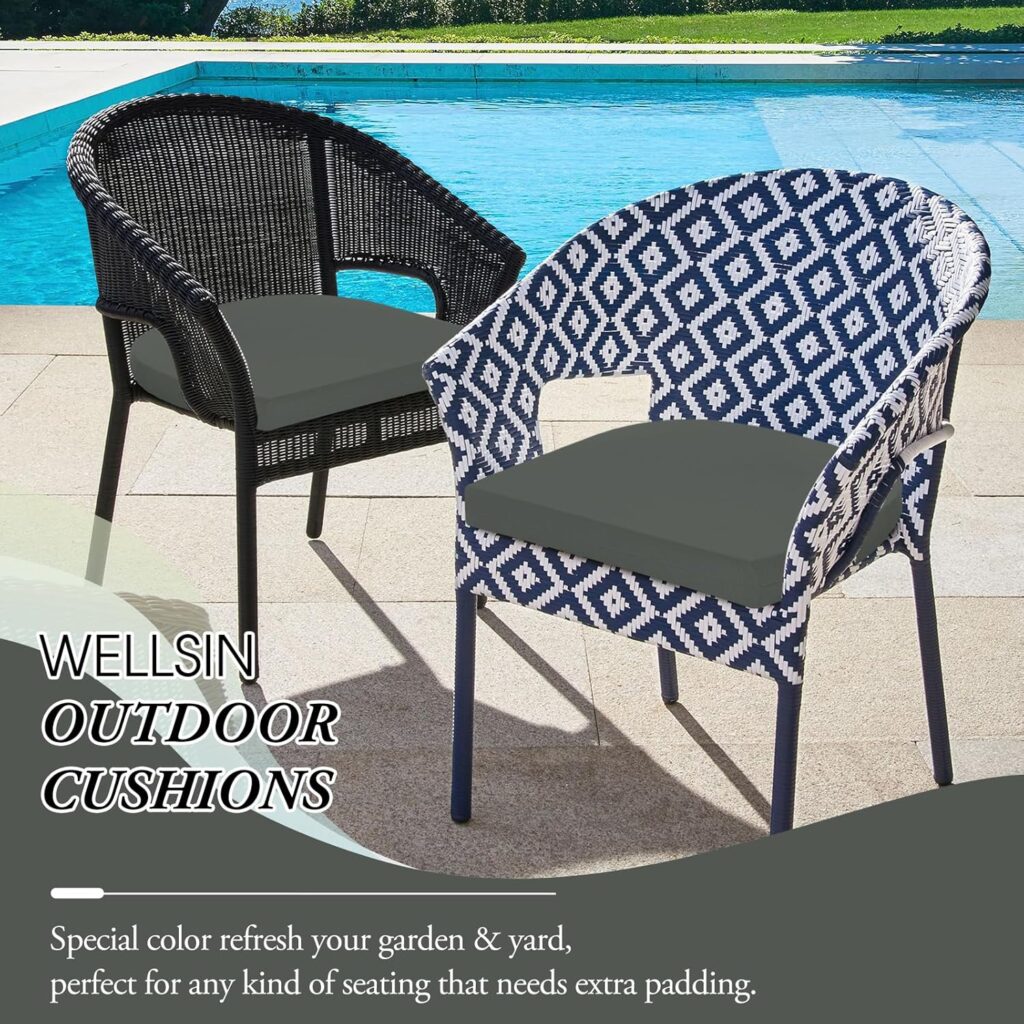 Outdoor Chair Cushions for Patio Furniture - Patio Chair Cushions Set of 4 - Waterproof Round Corner Outdoor Seat Cushions 17X16X2, Charcoal Grey