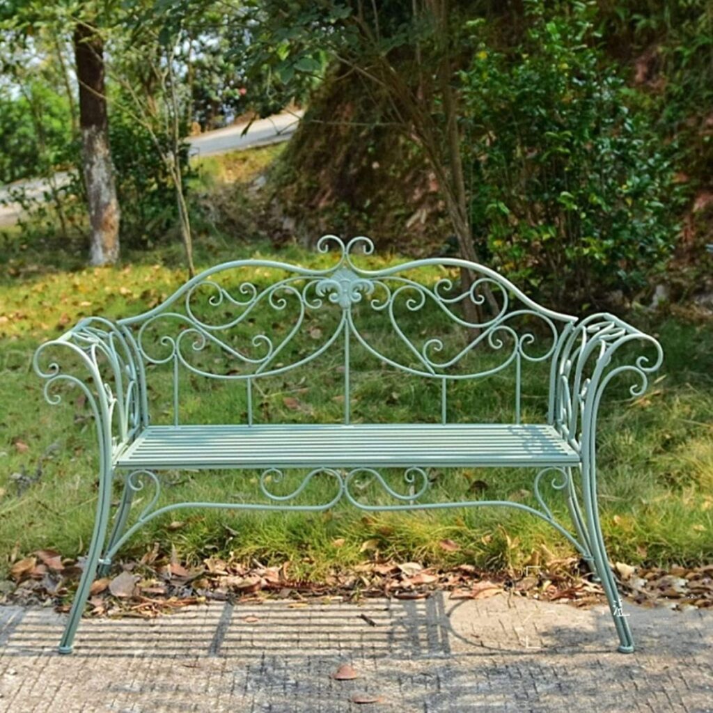 Outdoor Garden Bench Patio Furniture Park Chair - Metal Garden Bench, Country Wrought Iron Double Chair Bench, Villa Garden Courtyard Decoration, Park Outdoor Bench with Backrest(Green)