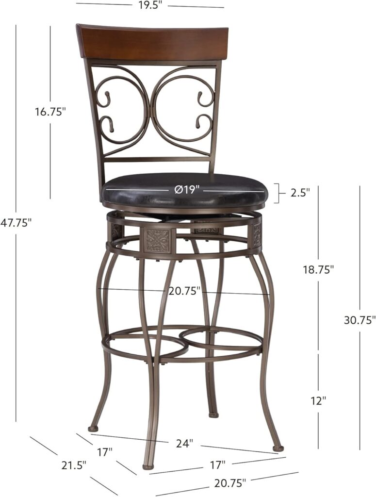 Powell Company Back Scroll Powell Big and Tall Barstool, Bar Height, Dark Bronze/Brown