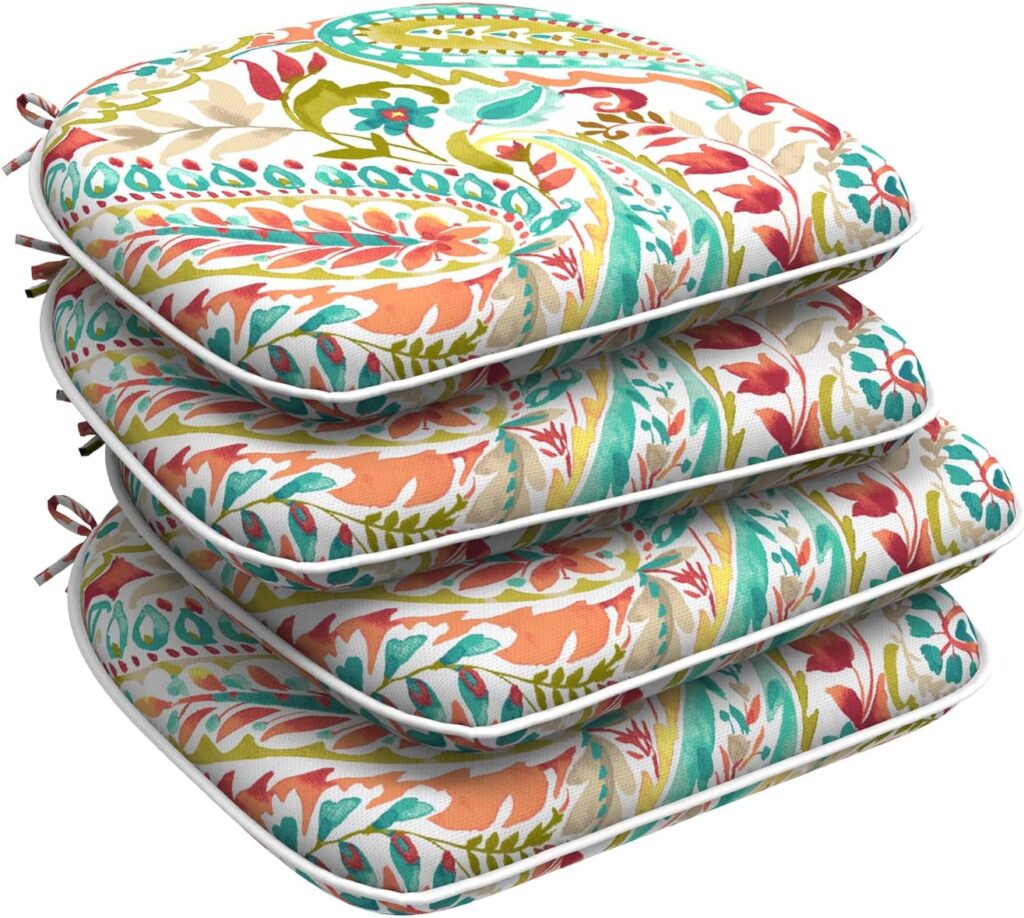 Set of 4 Outdoor Chair Cushions with Ties,Water Repellent Patio Chair Pads 17x 16 for Outdoor Furniture,Round Corner Seat Cushions for Garden Yard Kitchen Pretty Paisley