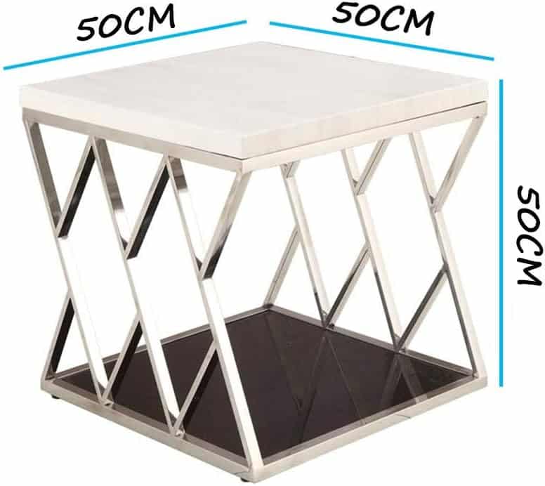 Stainless Steel Marble Corner Table, Square Fashion Simple Small Coffee Table Wrought Iron Small Apartment Coffee Table Living Room Coffee Table,White