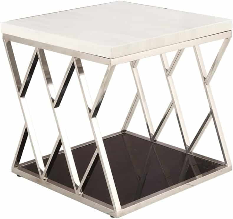 Stainless Steel Marble Corner Table, Square Fashion Simple Small Coffee Table Wrought Iron Small Apartment Coffee Table Living Room Coffee Table,White