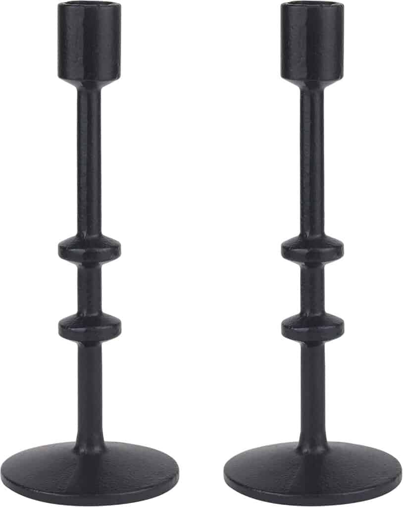 Stonebriar SB-6282A2 5 Black Cast Iron Metal Taper Candle Holder Set, Set of 2