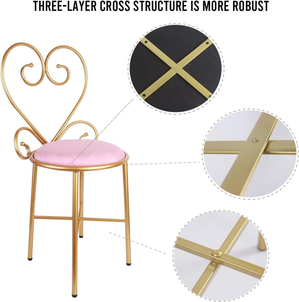 Vanity Chair for Makeup,Modern Velvet Butterfly Accent Stool Chair,Pink Cute Girls Bow Knot Backrest Chair with Golden Leg for Living Room,Bedroom,Vanity,Office,Reading Nook