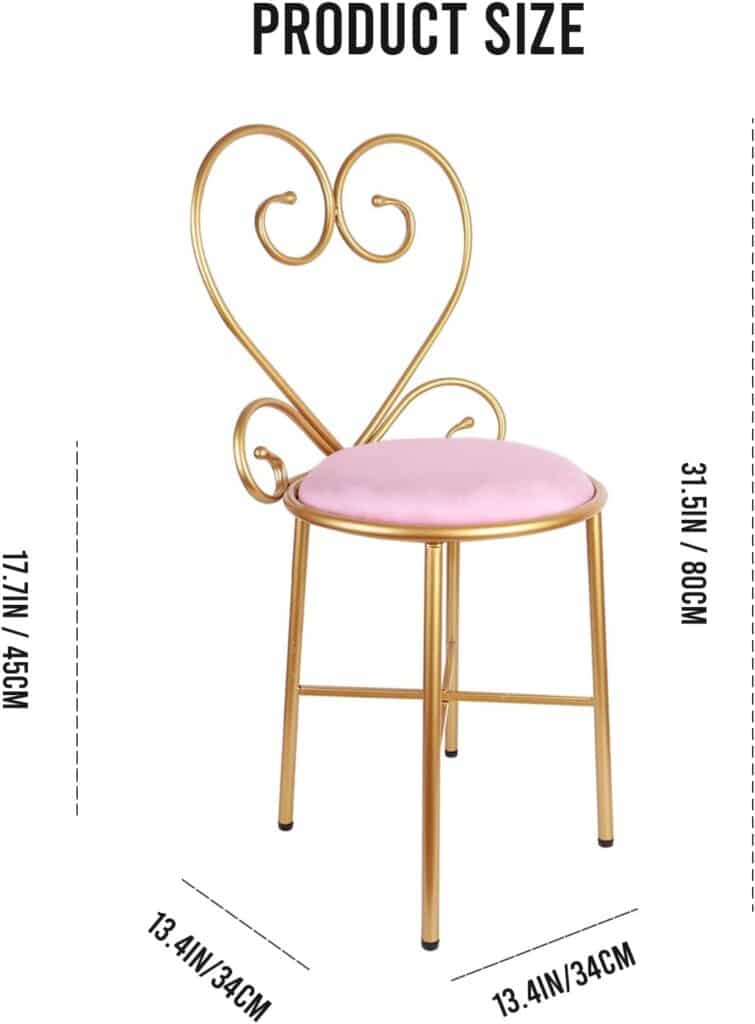 Vanity Chair for Makeup,Modern Velvet Butterfly Accent Stool Chair,Pink Cute Girls Bow Knot Backrest Chair with Golden Leg for Living Room,Bedroom,Vanity,Office,Reading Nook