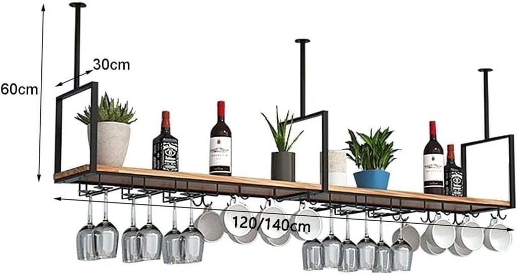 Wine Rack Bottle Rack, Ceiling Shelf Hanging Wooden Wine Bottle Rack Nordic Kitchen Dining Room Wall Hanging Ceiling Shelf Solid Wood Wrought Iron Coat Rack Storage Shelf Wall Shelf for Livi