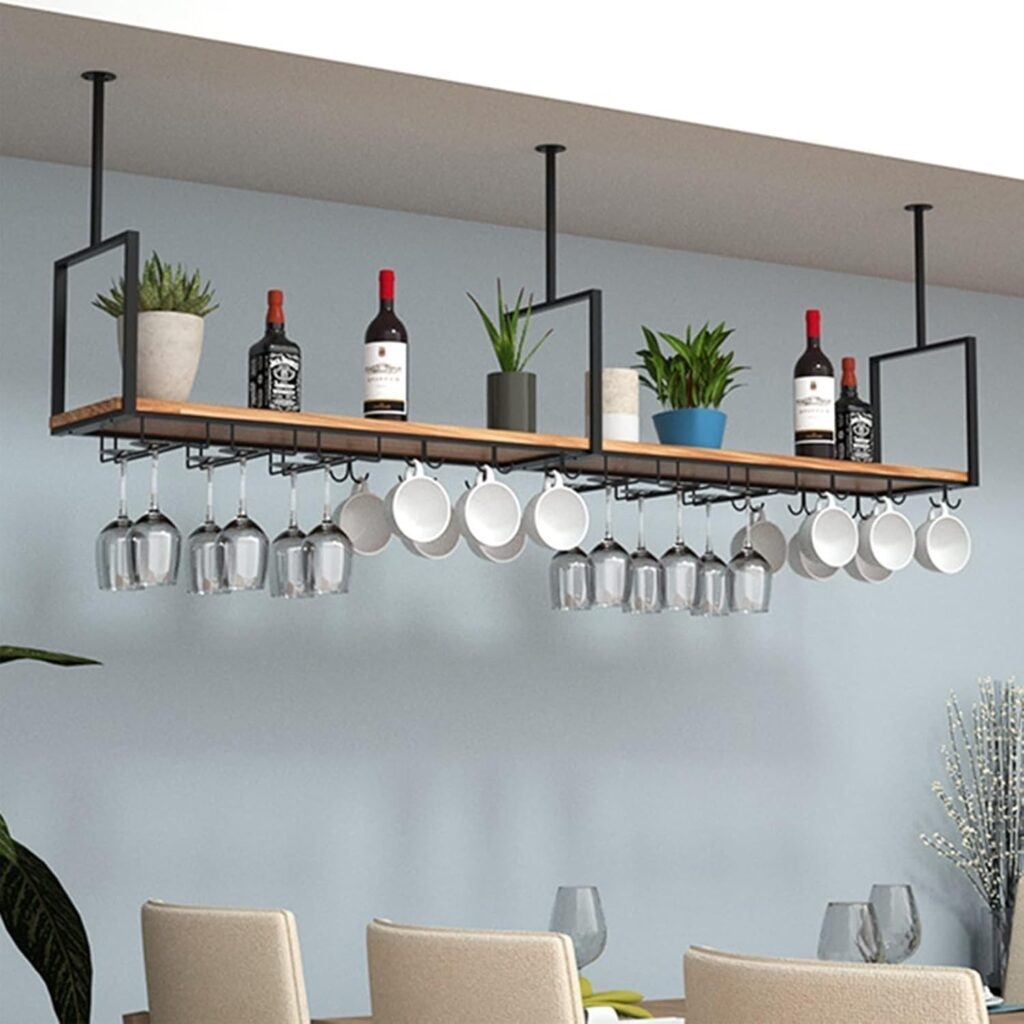 Wine Rack Bottle Rack, Ceiling Shelf Hanging Wooden Wine Bottle Rack Nordic Kitchen Dining Room Wall Hanging Ceiling Shelf Solid Wood Wrought Iron Coat Rack Storage Shelf Wall Shelf for Livi