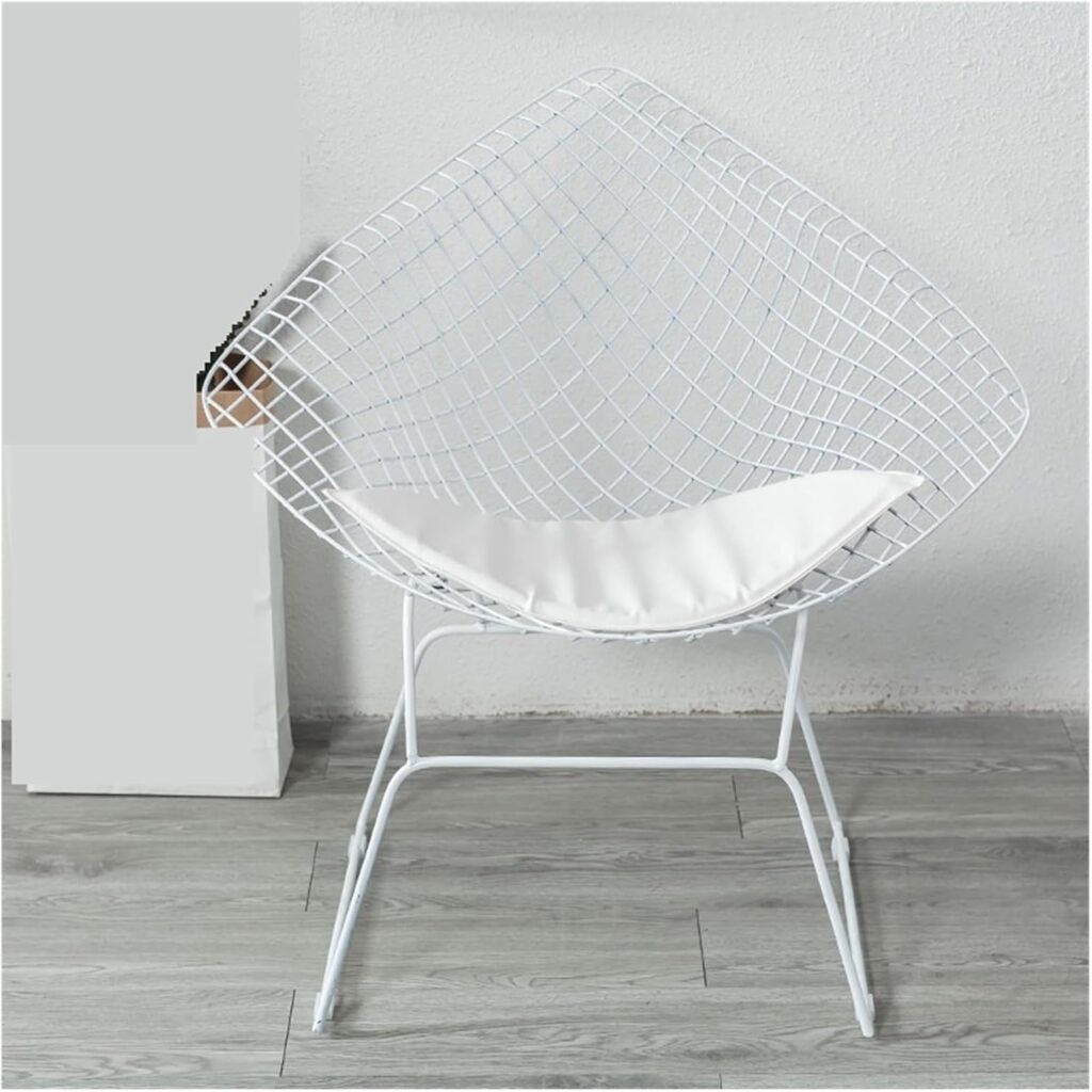 Wrought Iron Nordic Chair Net Red Backrest Dining Chair Simple Makeup Chair Golden Metal Hollow Wire Chair Living Room Furniture(Color:White with Cushion), 1