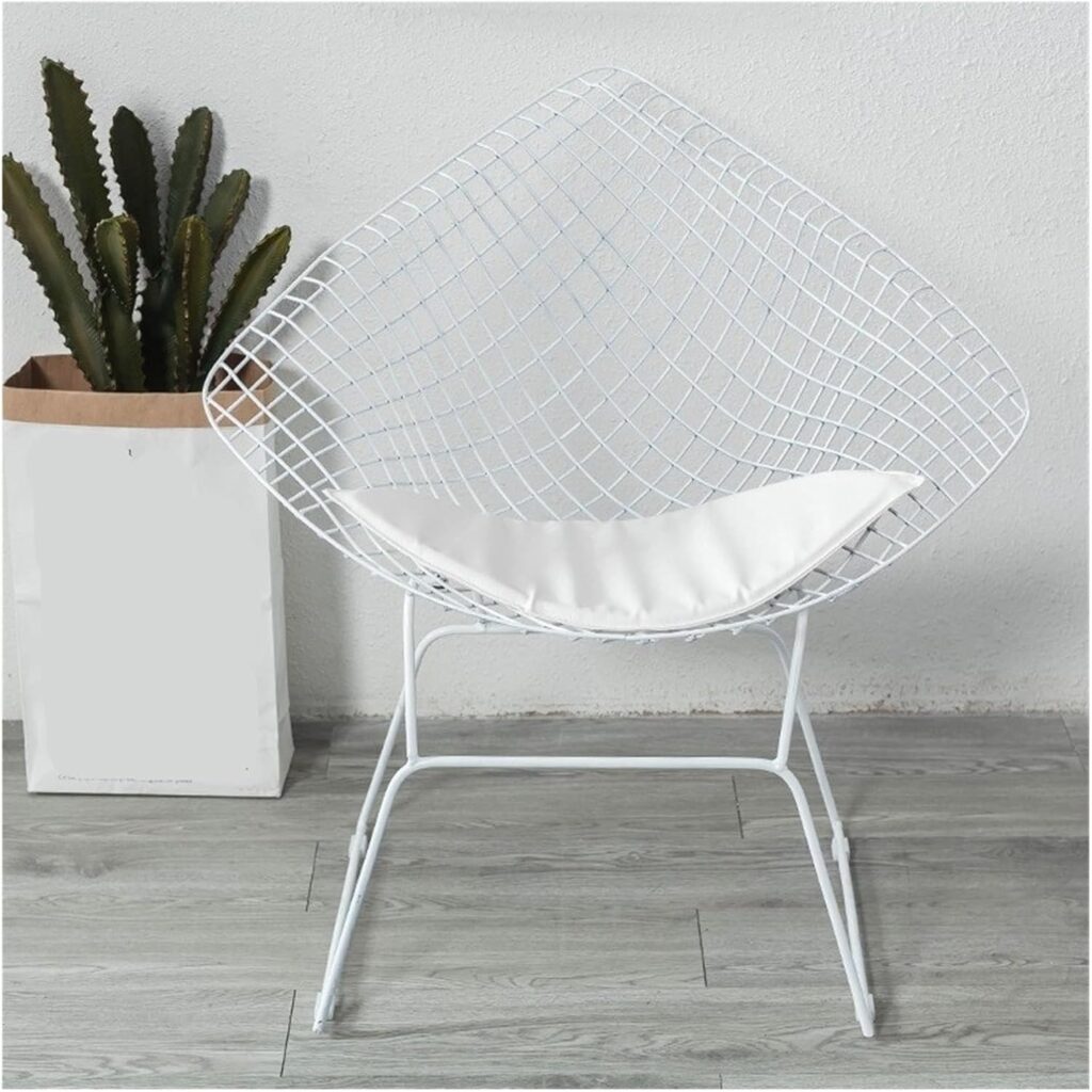 Wrought Iron Nordic Chair Net Red Backrest Dining Chair Simple Makeup Chair Golden Metal Hollow Wire Chair Living Room Furniture(Color:White with Cushion), 1