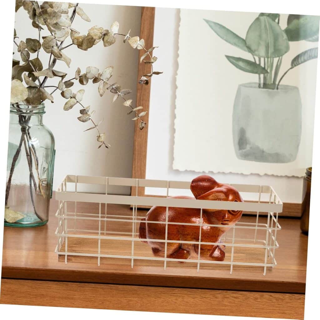 Wrought Iron Storage Basket Desktop Storage Basket Hollow Storage Container Metal Storage Bins Sundries Container Storage Holder Hanging Basket Iron Basket Sundries Holder