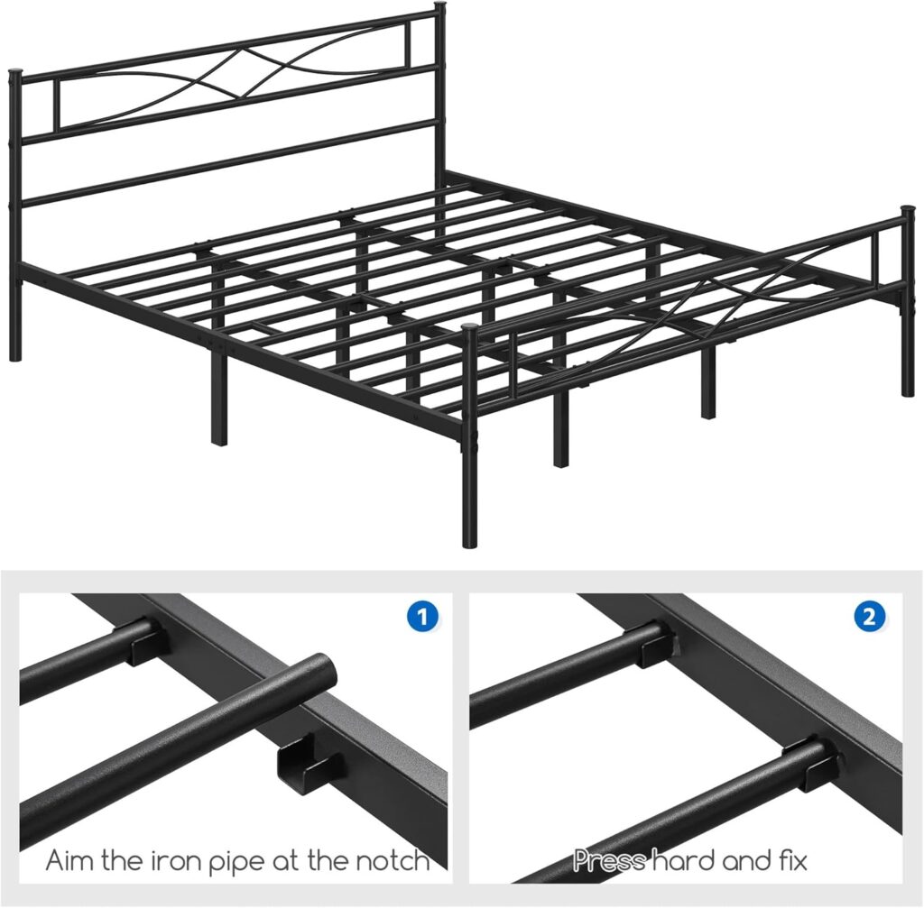 Yaheetech Metal Queen Size Bed Frame, Platform Bed Frame, Mattress Foundation with Curved Design Headboard  Footboard, NO Box Spring Needed, Heavy-Duty Support, Easy Assembly, Queen, White