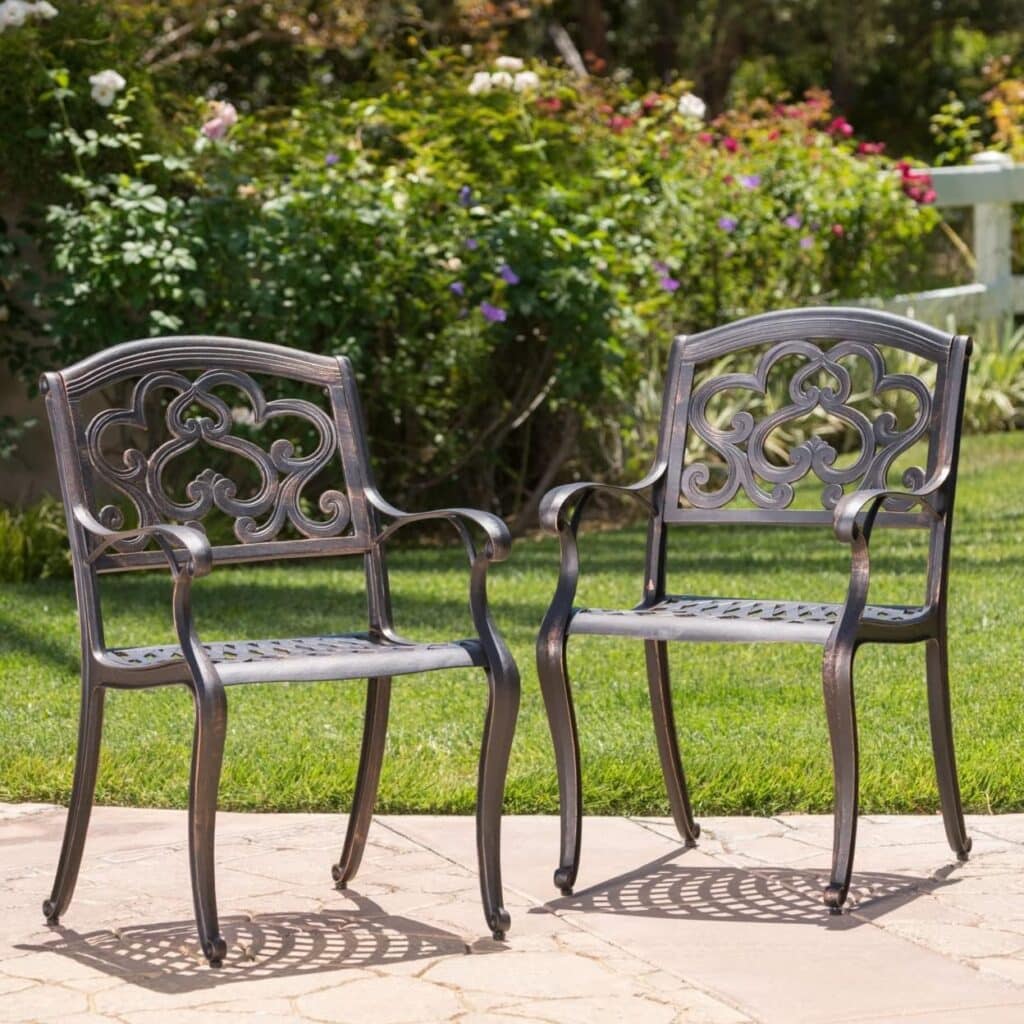 Christopher Knight Home Austin Outdoor Cast Aluminum Dining Chairs, 2-Pcs Set, Shiny Copper