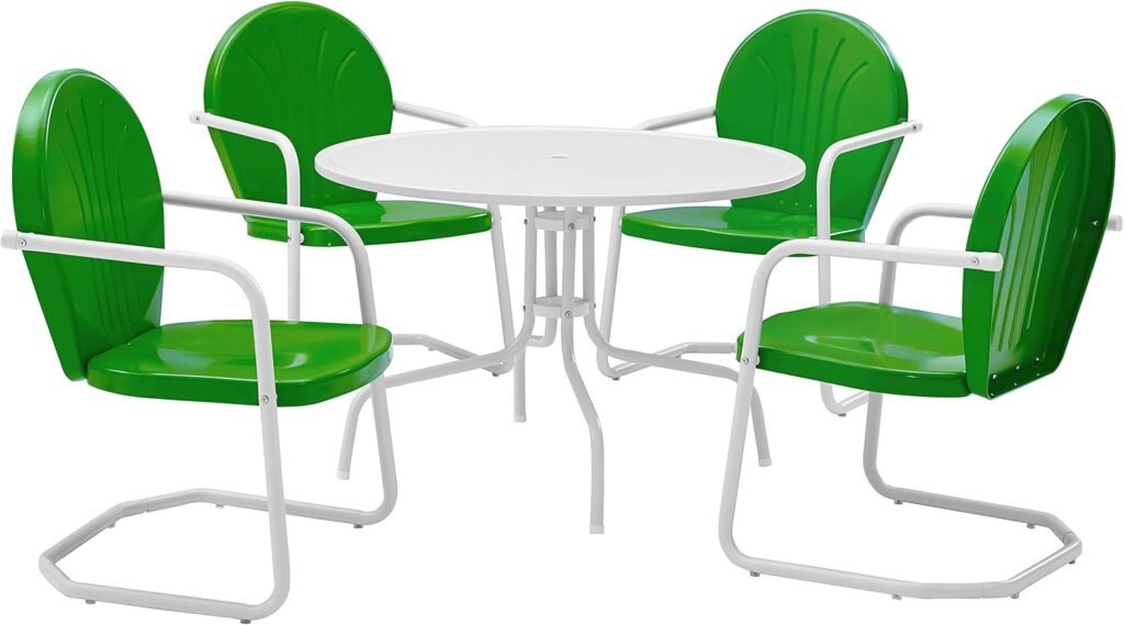 Crosley Furniture Griffith 5-Piece Outdoor Dining Set for 4, Retro Metal Round Patio Table and Chairs, Grasshopper Green