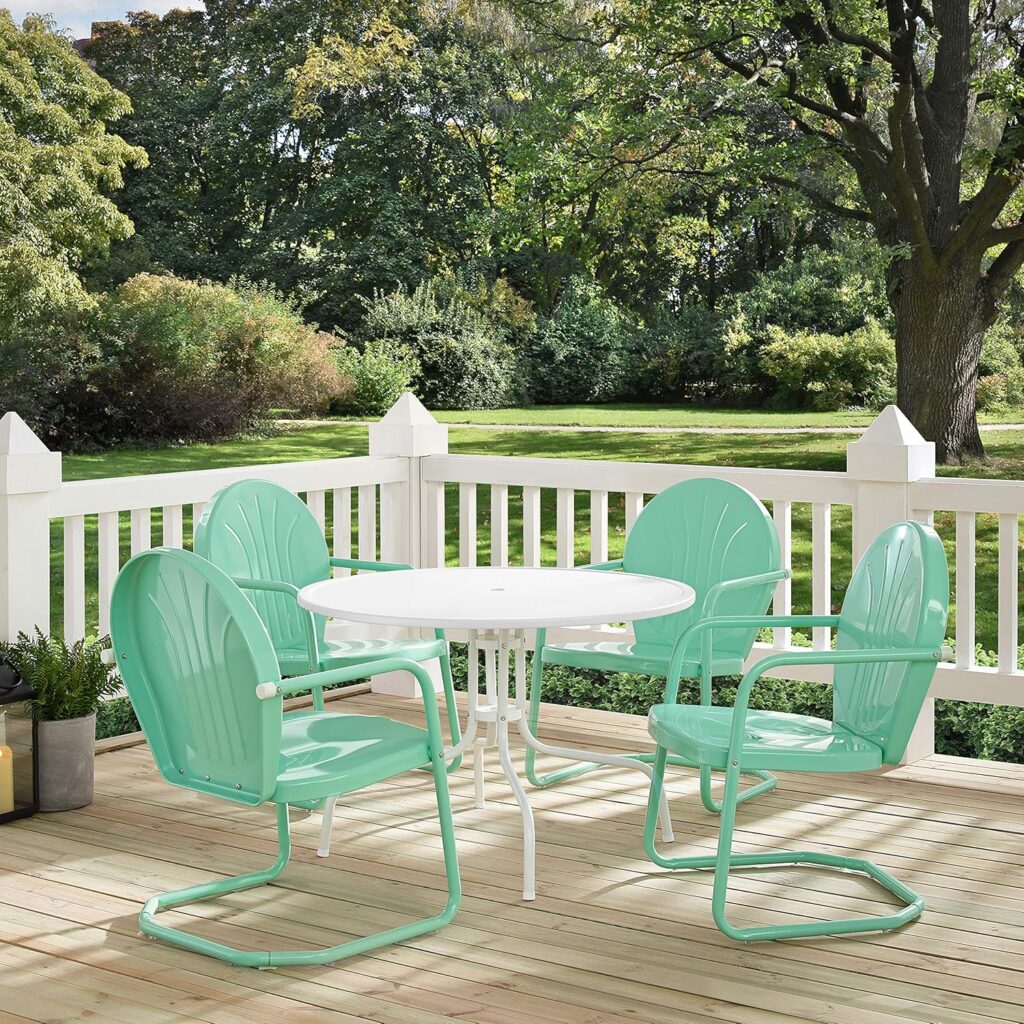 Crosley Furniture Griffith 5-Piece Outdoor Dining Set for 4, Retro Metal Round Patio Table and Chairs, Grasshopper Green