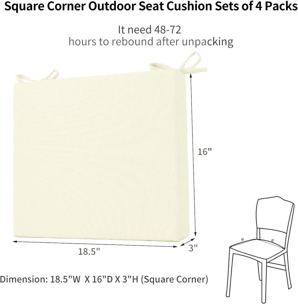 Outdoor Chair Cushions for Patio Furniture - Square Corner Patio Cushions for Outdoor Furniture 4 Packs - Waterproof Indoor Chair Cushions for Dinning Chairs, 18.5 X 16 X 3, Frost Green