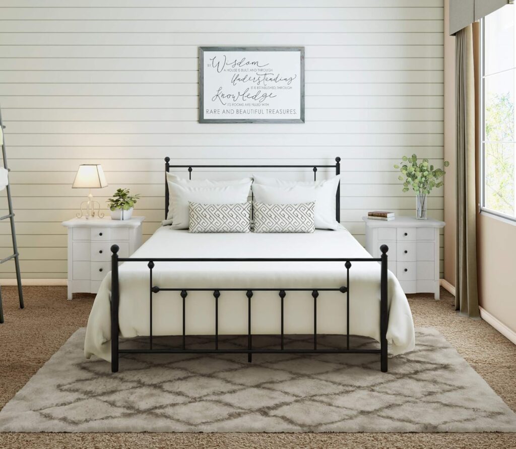 Golden Gate Beds - Victorian Queen Size Black Iron Bed Frame with Headboard  Footboard, 1000 lbs Capacity, Heavy Duty Metal Platform, No Box Spring Needed - Metal Queen Bed Frame with Headboard