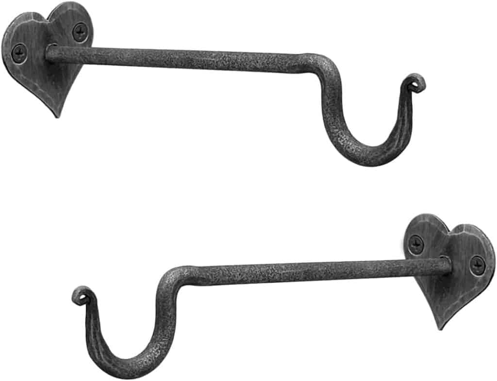 Living Ideas Hand Forged Heart Shape Plant Hanger Bracket Set of 2 Pcs Wrought Iron Handmade Hanging Shepherds Hook for Bird Feeders Lanterns and Baskets Farmhouse Heavy Duty Garden Plant Bracket