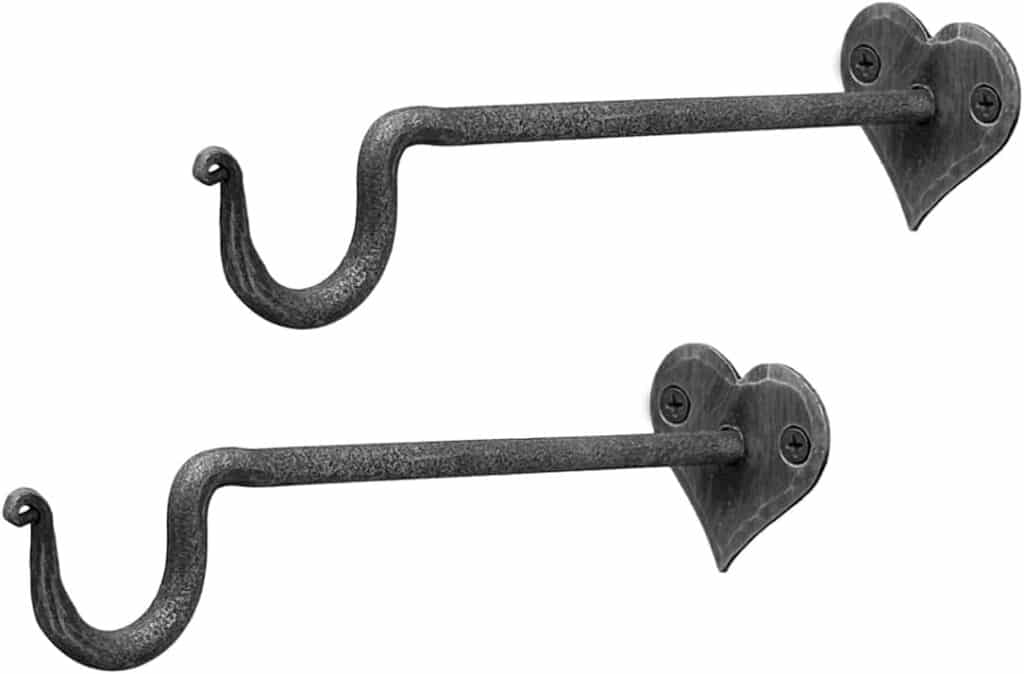 Living Ideas Hand Forged Heart Shape Plant Hanger Bracket Set of 2 Pcs Wrought Iron Handmade Hanging Shepherds Hook for Bird Feeders Lanterns and Baskets Farmhouse Heavy Duty Garden Plant Bracket