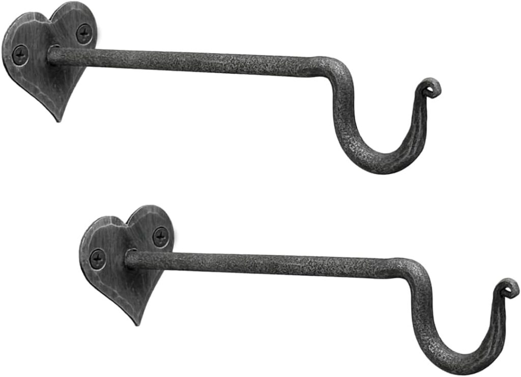 Living Ideas Hand Forged Heart Shape Plant Hanger Bracket Set of 2 Pcs Wrought Iron Handmade Hanging Shepherds Hook for Bird Feeders Lanterns and Baskets Farmhouse Heavy Duty Garden Plant Bracket