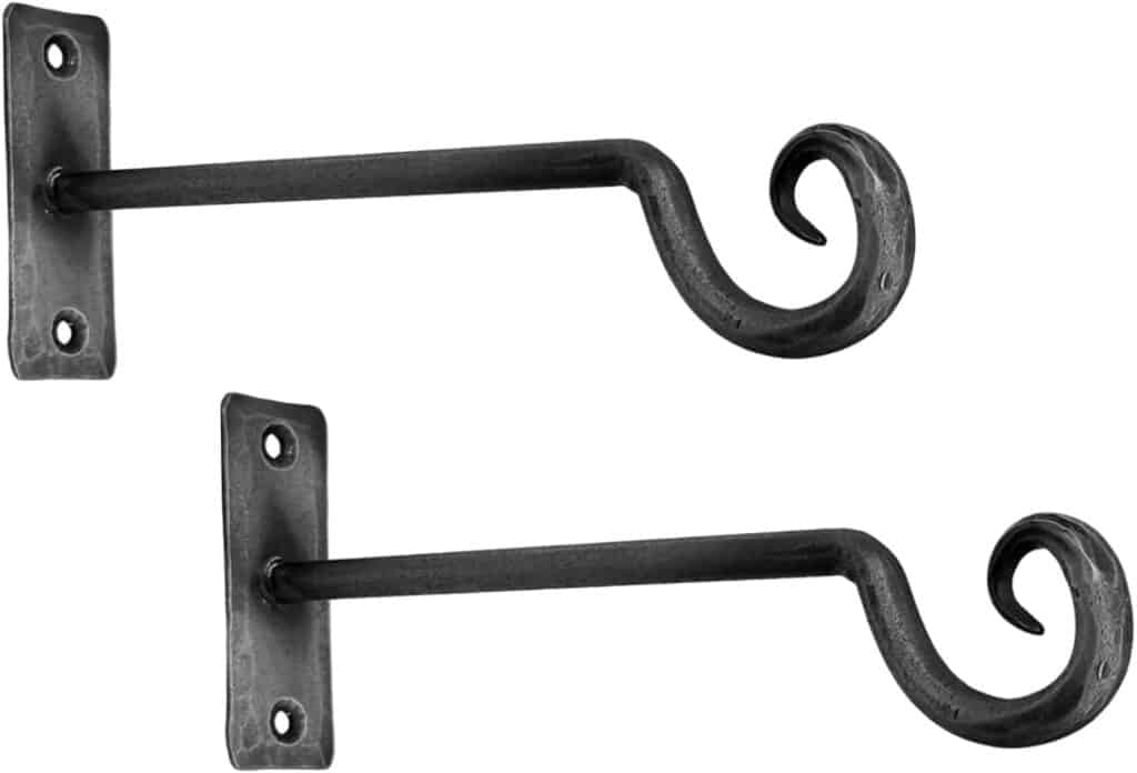 Living Ideas Hand Forged Metal Plant Hanger Bracket Set of 2 Pcs Wrought Iron Handmade Hanging Shepherds Hook for Bird Feeders Lanterns and Baskets Farmhouse Heavy Duty Garden Plant Bracket