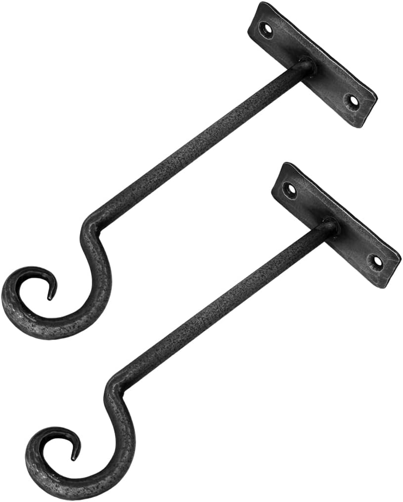 Living Ideas Hand Forged Metal Plant Hanger Bracket Set of 2 Pcs Wrought Iron Handmade Hanging Shepherds Hook for Bird Feeders Lanterns and Baskets Farmhouse Heavy Duty Garden Plant Bracket