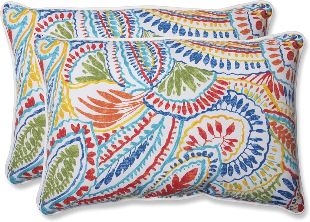 Pillow Perfect Paisley Indoor/Outdoor Accent Throw Pillow, Plush Fill, Weather, and Fade Resistant, Large Lumbar - 16.5 x 24.5, Blue/Multi Ummi, 2 Count