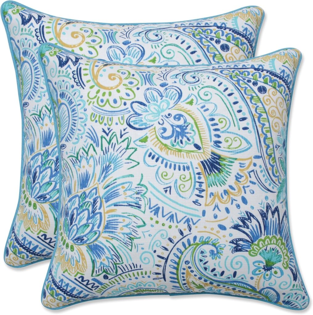 Pillow Perfect Paisley Indoor/Outdoor Accent Throw Pillow, Plush Fill, Weather, and Fade Resistant, Lumbar - 11.5 x 18.5 , Blue/Green Amalia, 2 Count