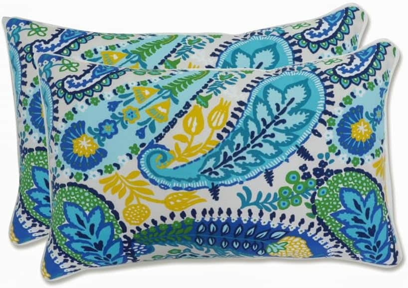Pillow Perfect Paisley Indoor/Outdoor Accent Throw Pillow, Plush Fill, Weather, and Fade Resistant, Lumbar - 11.5 x 18.5 , Blue/Green Amalia, 2 Count