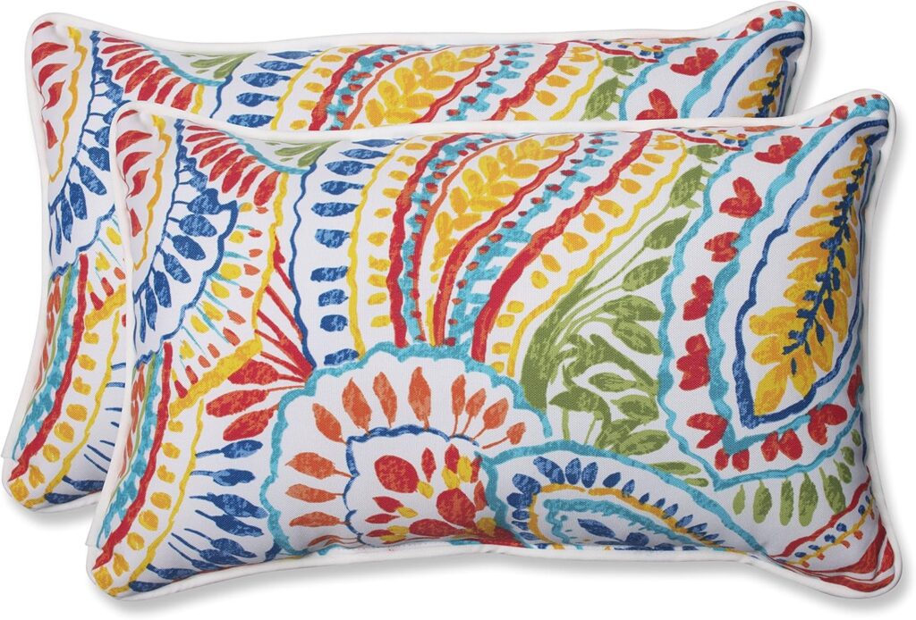 Pillow Perfect Paisley Indoor/Outdoor Accent Throw Pillow, Plush Fill, Weather, and Fade Resistant, Lumbar - 11.5 x 18.5 , Blue/Multi Ummi, 2 Count