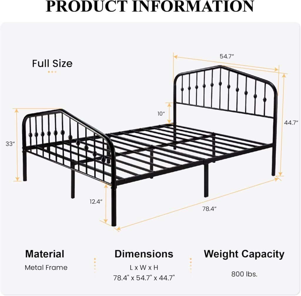 SHA CERLIN Queen Size Metal Platform Bed Frame with Victorian Style Wrought Iron-Art Headboard/Footboard, No Box Spring Required, Black