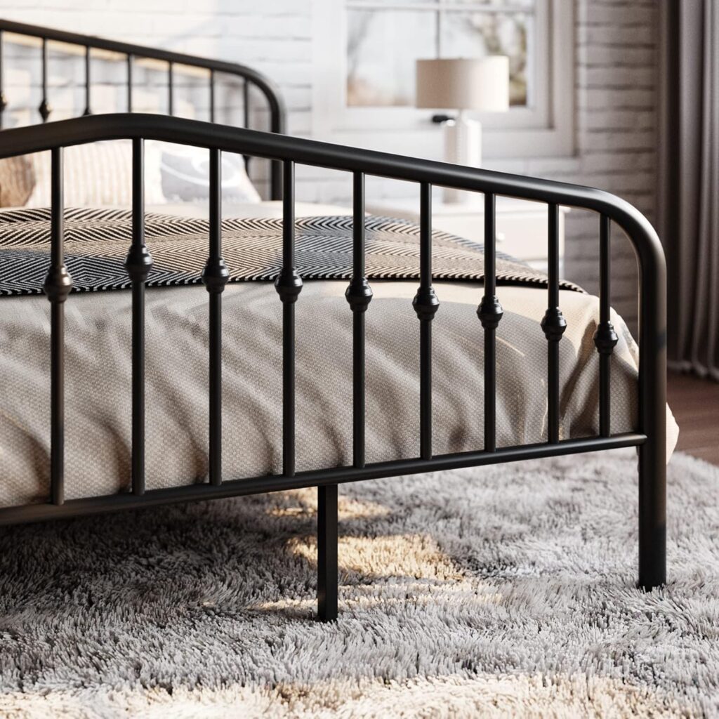 SHA CERLIN Queen Size Metal Platform Bed Frame with Victorian Style Wrought Iron-Art Headboard/Footboard, No Box Spring Required, Black