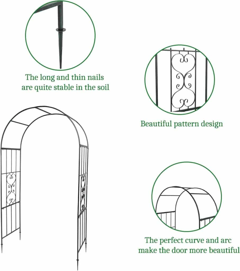 7.3FT Garden Steel Arbor Garden Arch Outdoor Iron Arbor Trellis Arbor Archway for Various Climbing Plant, Outdoor Lawn Backyard,Dark Green