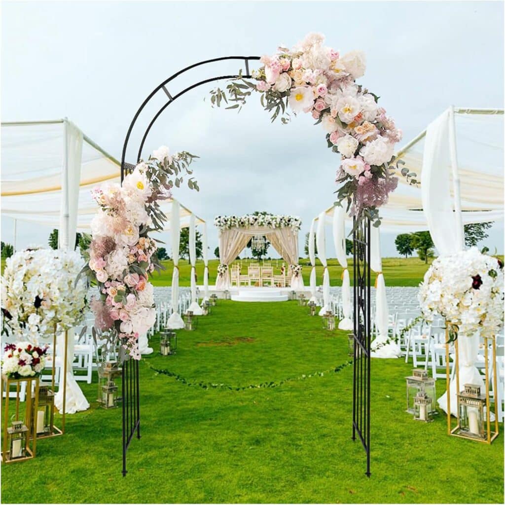 7.3FT Metal Arch, Outdoor Garden Arch for Various Climbing Plant Flower, Wedding Backdrop Stand Arch Arbor for Wedding Garden Bridal Party Festival Decoration, Easy-to-Assemble,Dark Green