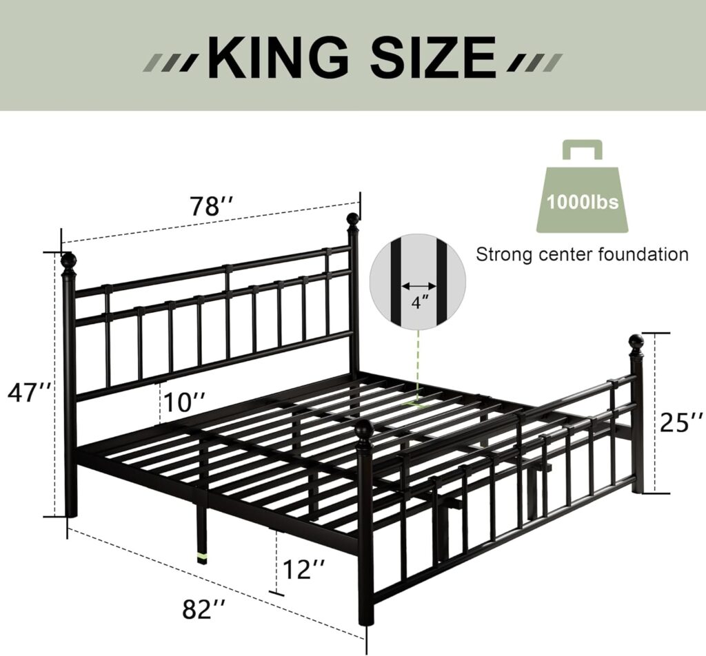 Feonase Queen Metal Platform Bed Frame with Victorian Classic Iron-Art Headboard  Footboard, Steel Slats Support, 12 Under Bed Storage, No Box Spring Needed, Noise-Free, Black