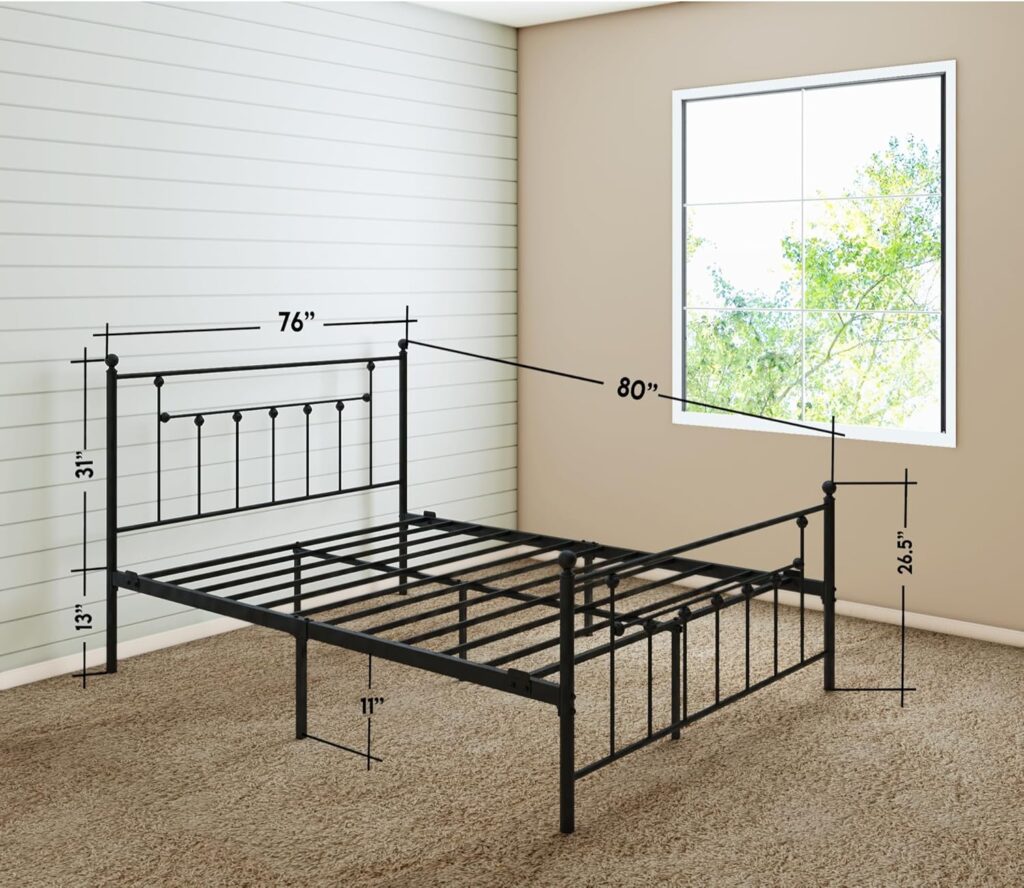 Golden Gate Beds - Victorian Queen Size Black Iron Bed Frame with Headboard  Footboard, 1000 lbs Capacity, Heavy Duty Metal Platform, No Box Spring Needed - Metal Queen Bed Frame with Headboard