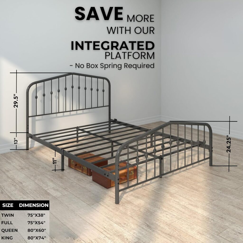 Golden Gate Beds Washington Twin Size Black Iron Bed Frame with Headboard Footboard Wrought Iron Heavy Duty Metal Platform Foundation Farmhouse Victorian Style 600 lbs Capacity CastleBeds