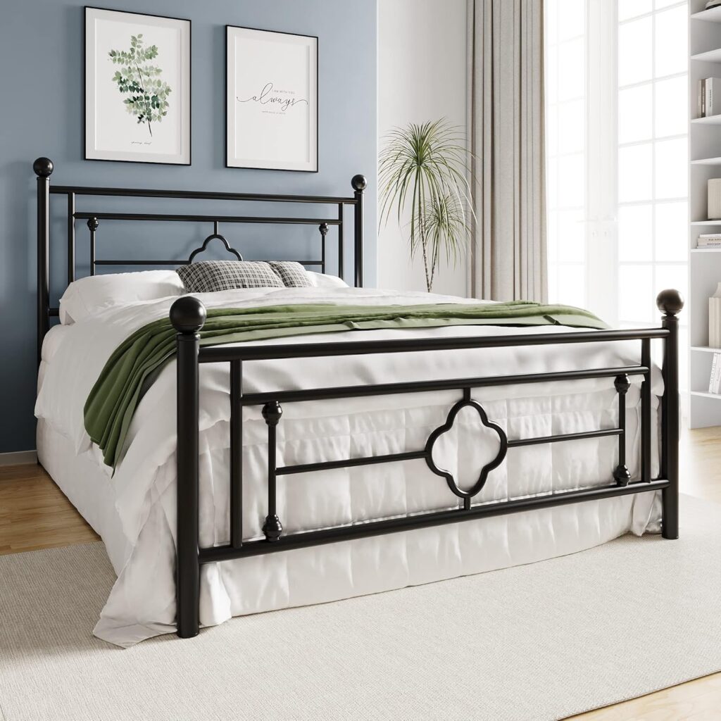 HOOMIC 14 Inch Queen Size Metal Platform Bed Frame, Vintage Victorian Style, Wrought Iron Headboard and Footboard/Mattress Foundation for Storage/No Box Spring Required/Easy Assembly/Black