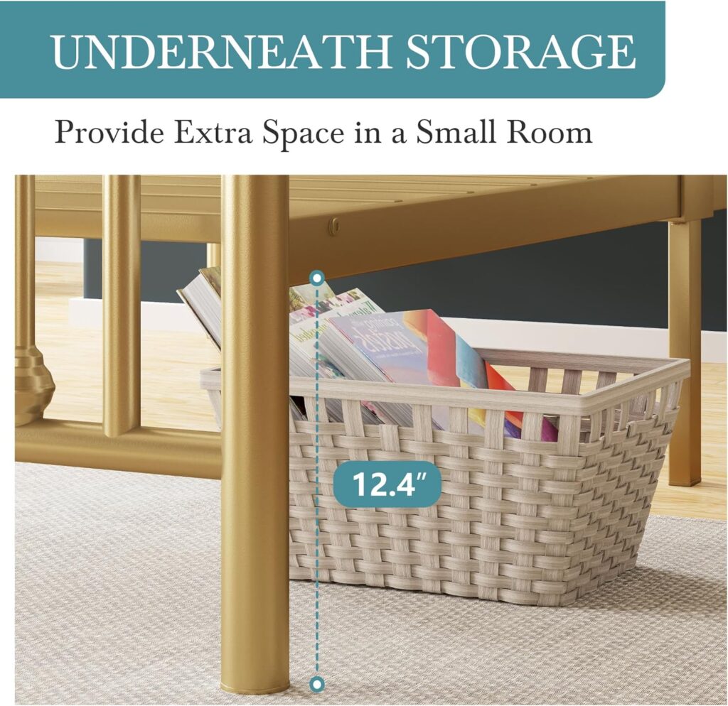 HOOMIC 14 Inch Queen Size Metal Platform Bed Frame, Vintage Victorian Style, Wrought Iron Headboard and Footboard/Mattress Foundation for Storage/No Box Spring Required/Easy Assembly/Black