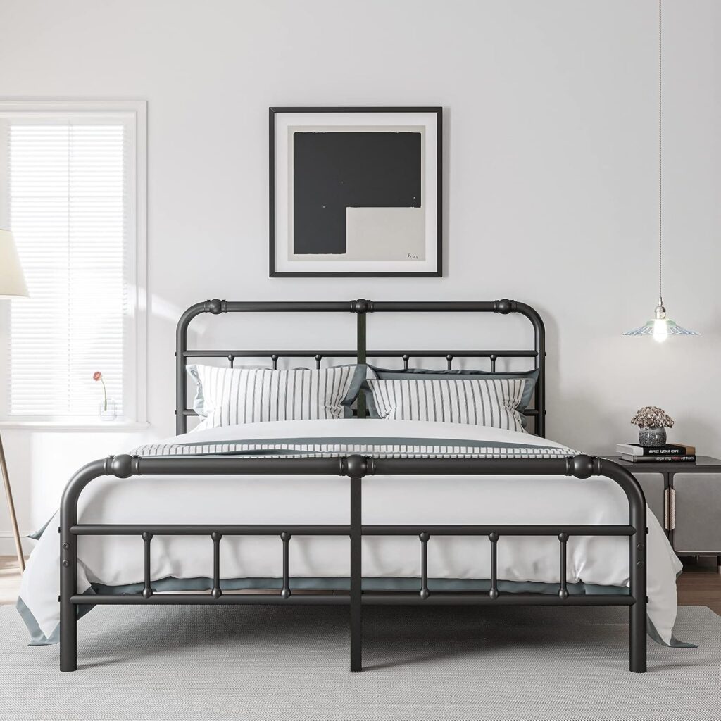 King Size Bed Frame with Headboard and Footboard, 18 Inches High, 3500 Pounds Heavy Duty Metal Slats Support for Mattress, No Box Spring Needed,Noise-Free, Black