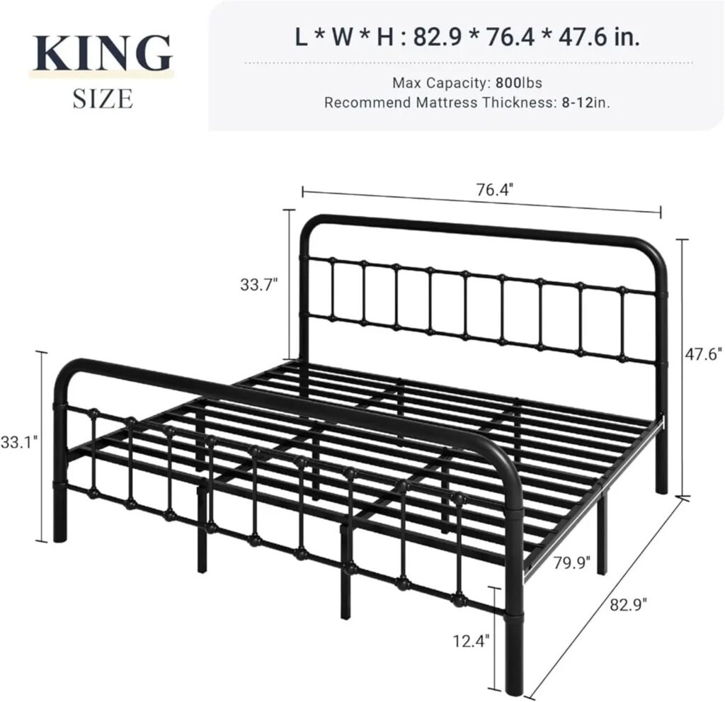 King Size Metal Platform Bed Frame with Style Wrought Iron-Art Headboard Footboard No Box Spring Required Black,beds, zqq-2574