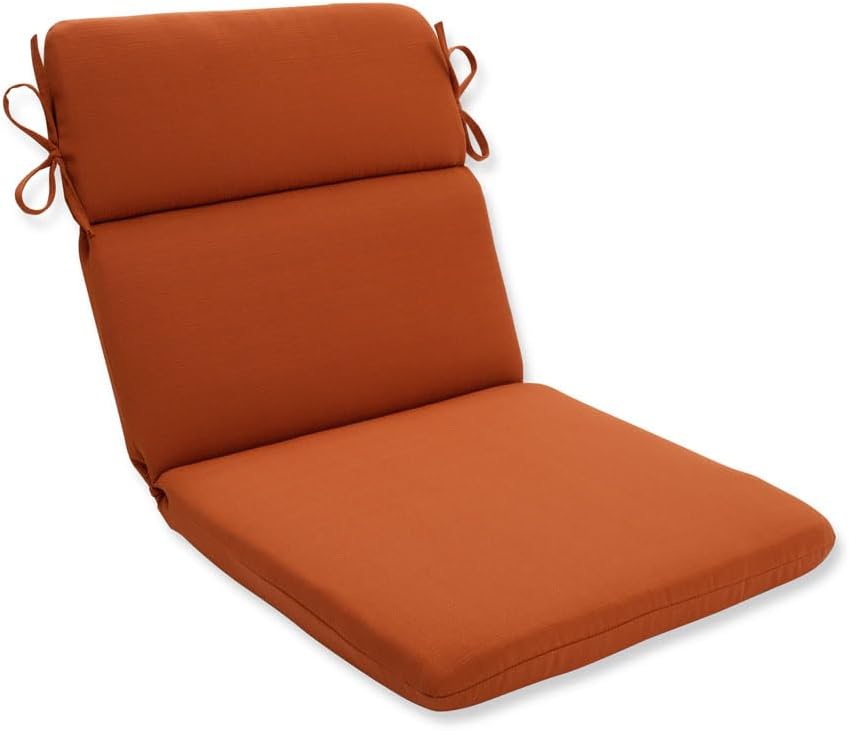 Pillow Perfect Monti Chino Solid Indoor/Outdoor One Piece Chair Cushion Deep Seat, Weather and Fade Resistant, Round Corner - 40.5 x 21, Orange