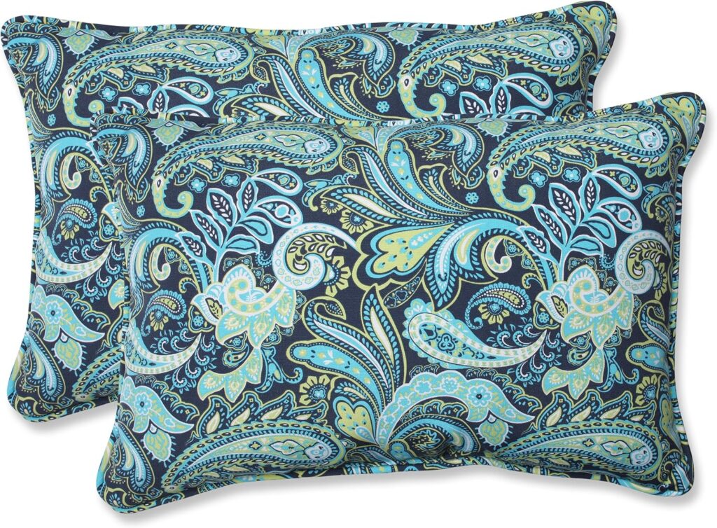 Pillow Perfect Paisley Indoor/Outdoor Accent Throw Pillow, Plush Fill, Weather, and Fade Resistant, Floor - 25 x 25, Blue/Green Amalia,