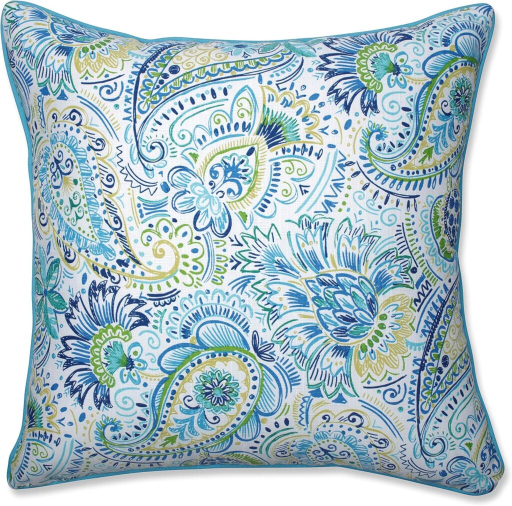 Pillow Perfect Paisley Indoor/Outdoor Accent Throw Pillow, Plush Fill, Weather, and Fade Resistant, Floor - 25 x 25, Blue/Green Amalia,