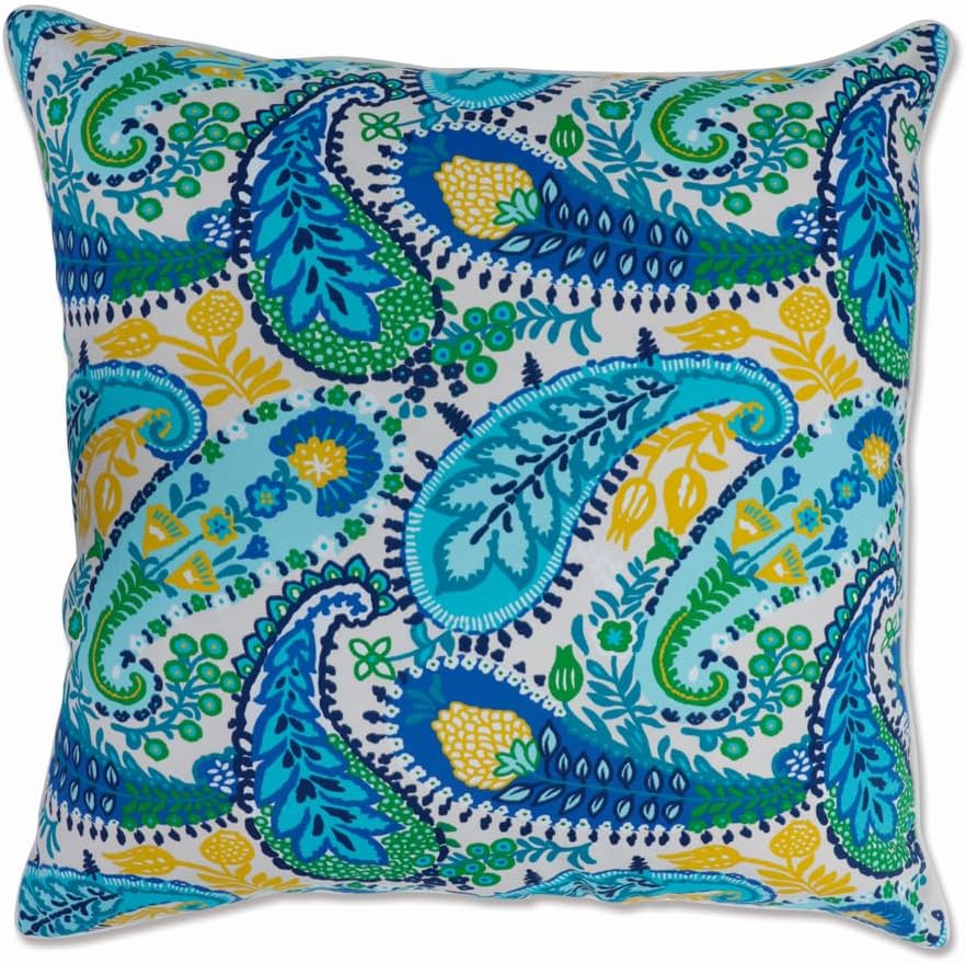 Pillow Perfect Paisley Indoor/Outdoor Accent Throw Pillow, Plush Fill, Weather, and Fade Resistant, Floor - 25 x 25, Blue/Green Amalia,