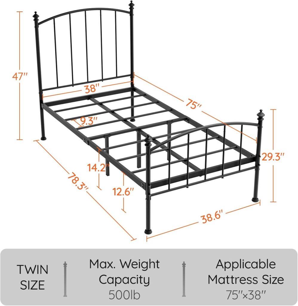 Queen Size Metal Platform Bed Frame, Victorian Wrought Iron-Art Design, Classic Black, Mattress Foundation with Headboard  Footboard, Under Bed Storage, No Box Spring Needed, Black