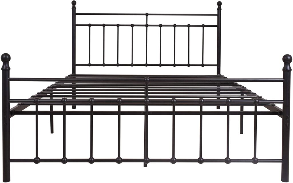 TUSEER Metal Bed Frame Queen Size with Vintage Headboard and Footboard Platform Base Wrought Iron Bed Frame Black