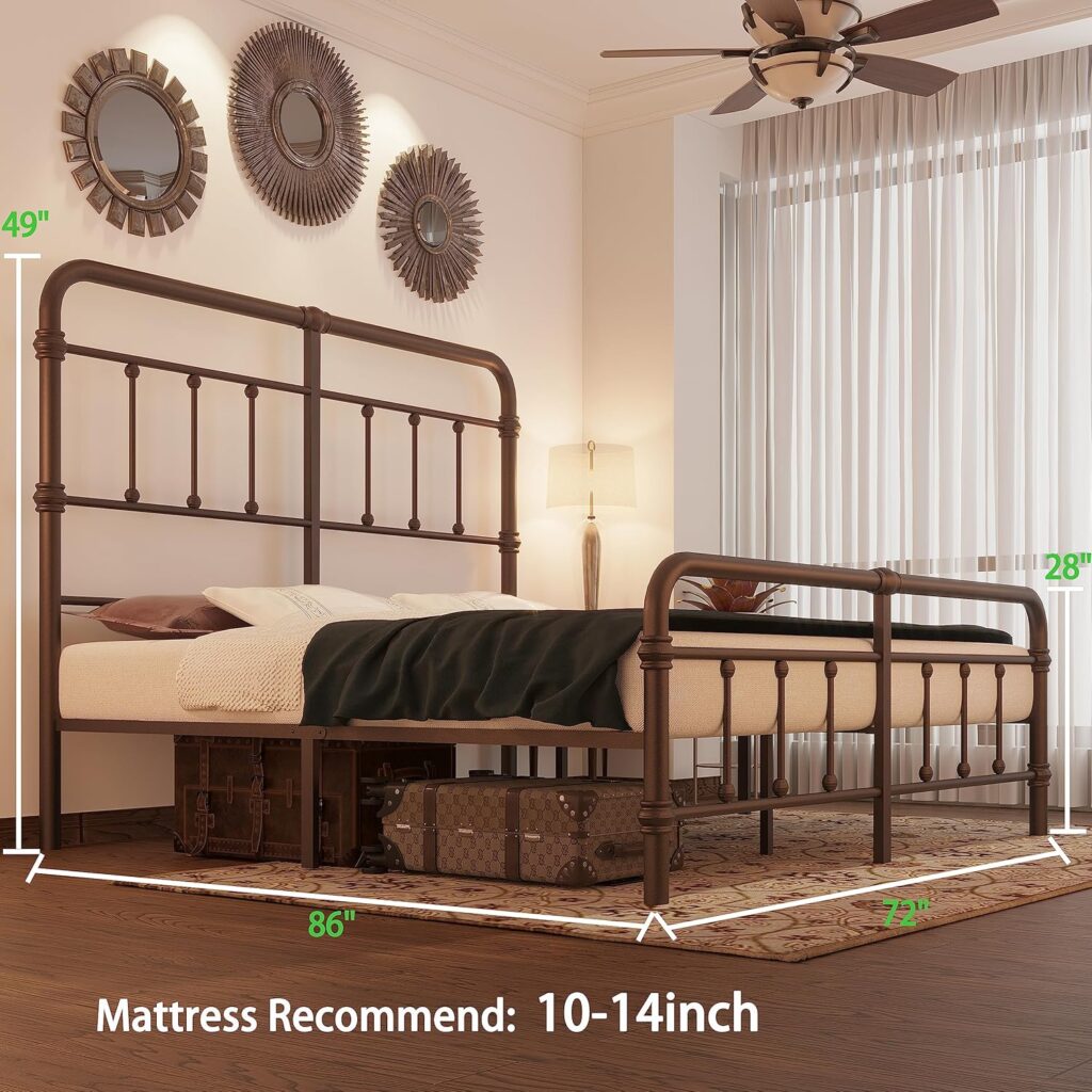 Twin-Bed-Frames-Vintage-Farmhouse 49 inch Tall-headboard-Iron - Platform Mattress Foundation,No Box Spring Needed(Dark Bronze)